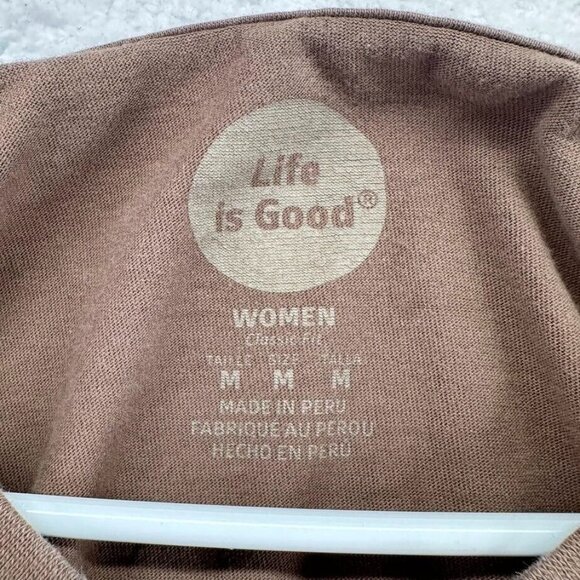 Life is Good Shirt Womens Size Medium Classic Fit Brown V Neck Beach Umbrella - Picture 4 of 8